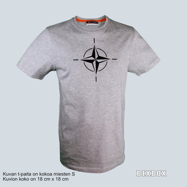 Miesten harmaa t-paita, musta NATO kompassikuvio