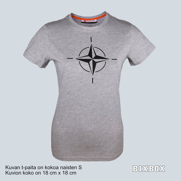 NATO naisten harmaa t-paita, musta kompassikuvio